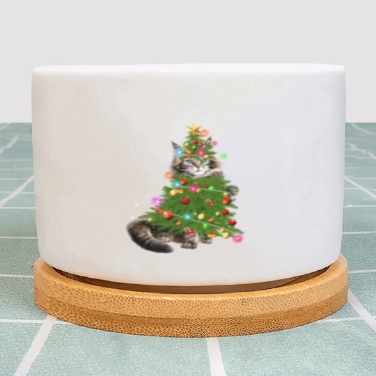 Cat Maine Christmas Tree Holiday Cat Lovers Xmas Plant Pots