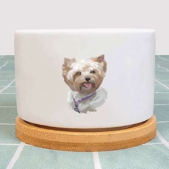 Cute Yorkshire Terrier Puppy Watercolor Painting Plant Pots