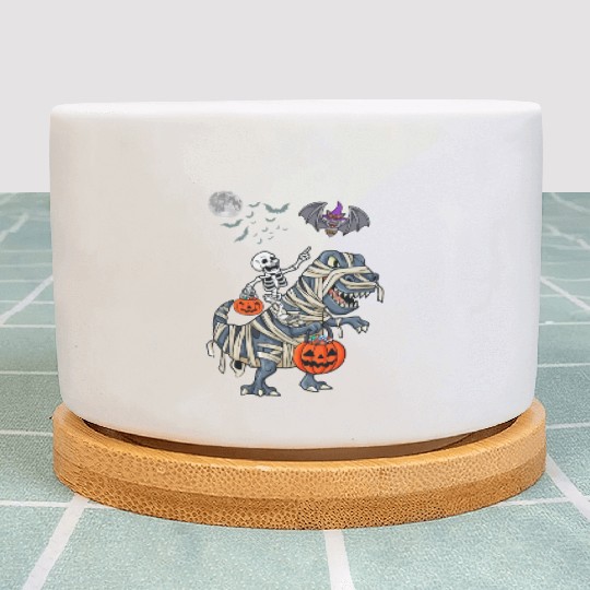 Funny Skeleton Riding Mummy dinosaur Halloween Plant Pots