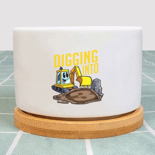 Excavator Driver Digging Into 3 Birthday Excavator Plant Pots