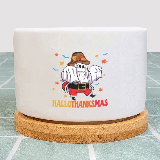 Happy Hallothanksmas Halloween Thanksgiving Santa Plant Pots