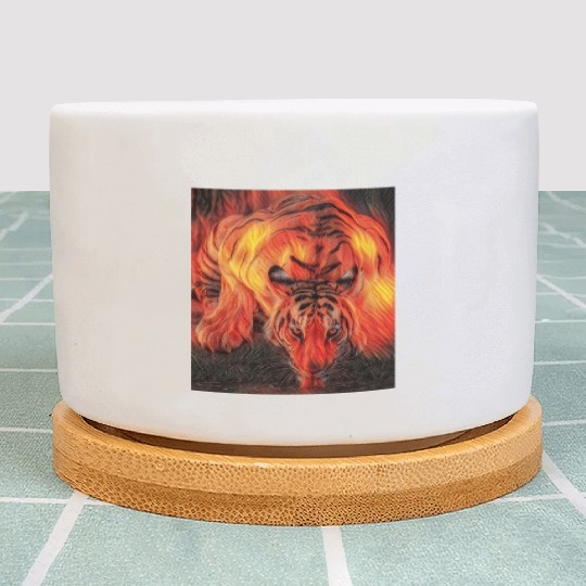 Tiger On Fire Drinking Water Plant Pots