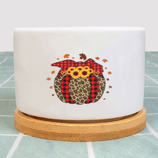 Pumpkin Jack O' Lantern Leopard Plaid Halloween Plant Pots