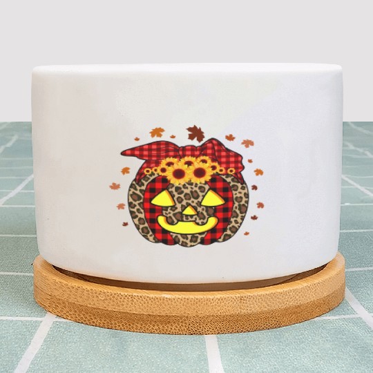 Pumpkin Jack O' Lantern Leopard Plaid Halloween Plant Pots