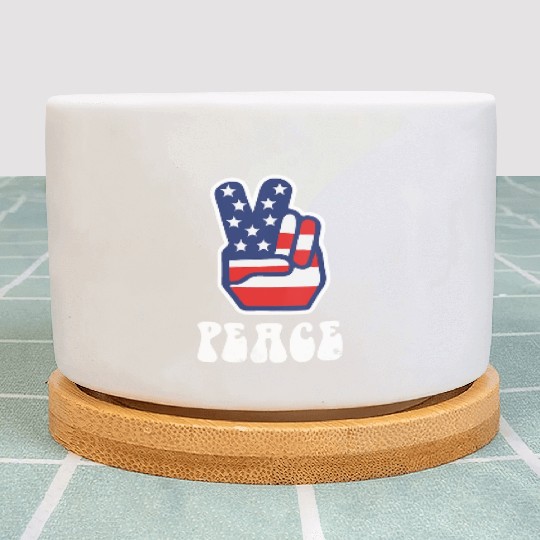 Womens Peace Sign US Flag Stars Stripes Hippie Plant Pots