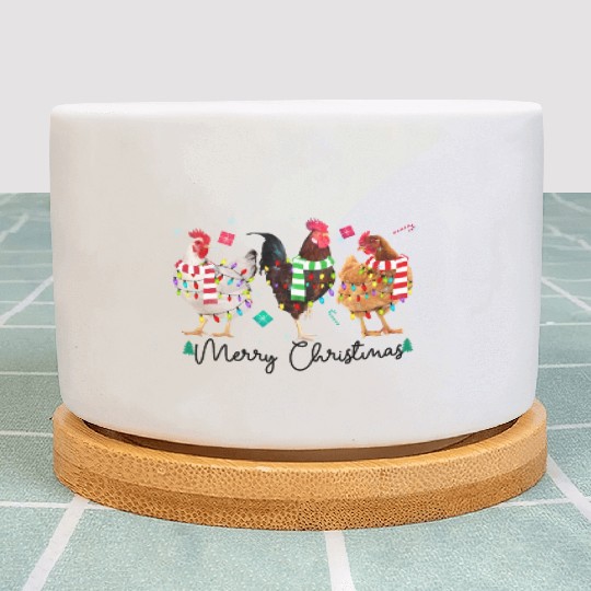 Merry Christmas Funny Chicken With Christmas Light Plant Pots