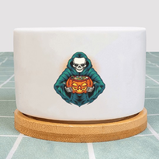 Grim Reaper With Scary Pumpkin - Halloween Plant Pots