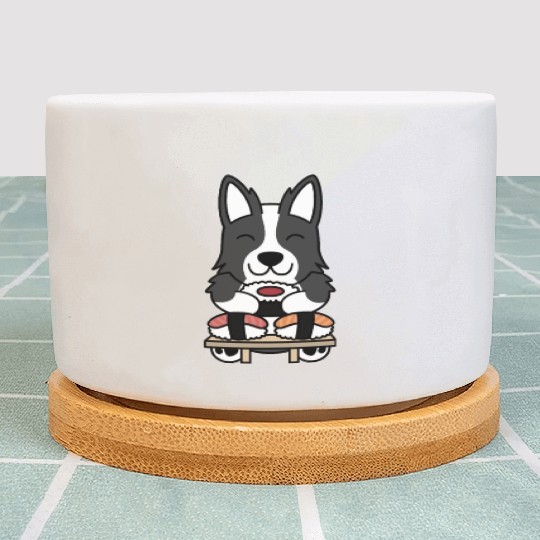 Sushi Lover Border Collie Plant Pots