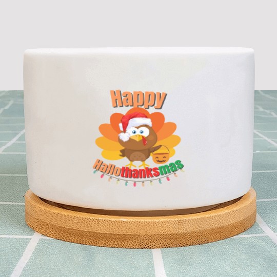 Happy Hallothanksmas Trick or Treat Santa Turkey Plant Pots