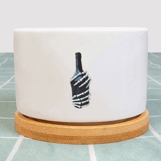 Halloween Skeleton Hand holds wine Bottle Minimal Plant Pots