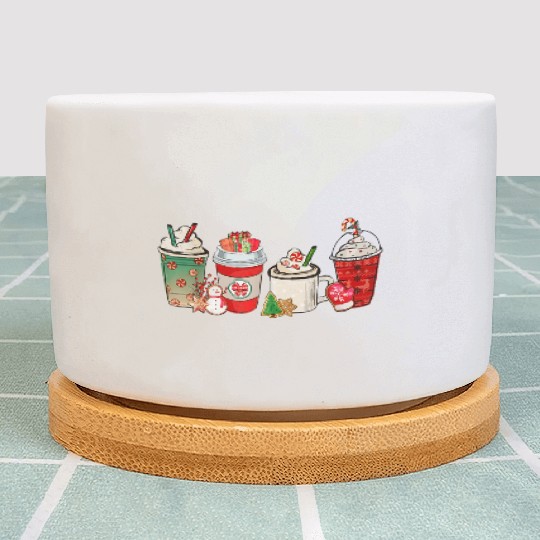 Merry Christmas Coffee Snowman Latte Peppermint Plant Pots