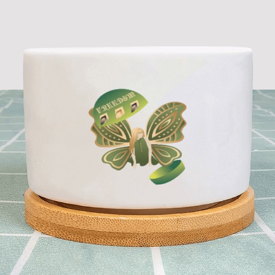Abstract Woman Butterfly Freedom Green Plant Pots