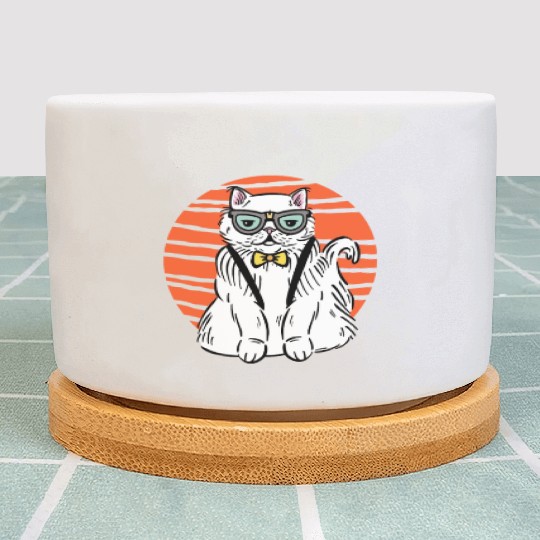 Stylish Nerd Persian Cat Beanie Glasses Tattoo Plant Pots