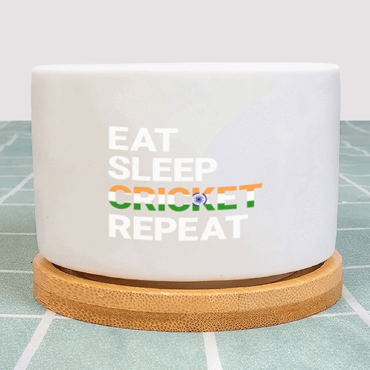 Eat Sleep Cricket Repeat IND Flag Sports Gift Plant Pots