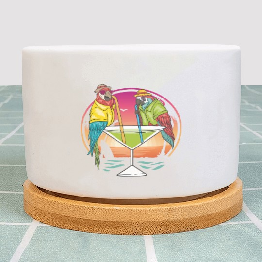 Parrots Drinking Margarita Hawaiian Birds Gift Plant Pots