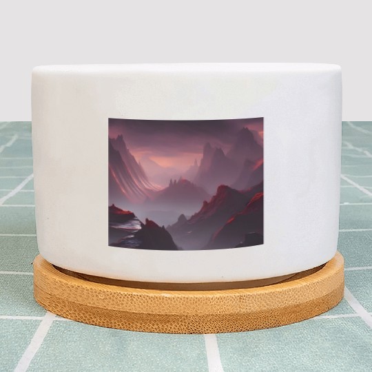 Lonely Red Mountains on an Alien Planet Abstract Plant Pots