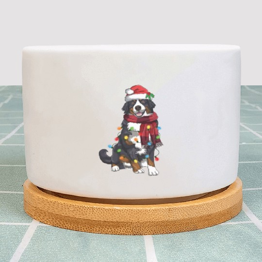 Bernese Mountain Christmas Light Funny Dog Lover Plant Pots