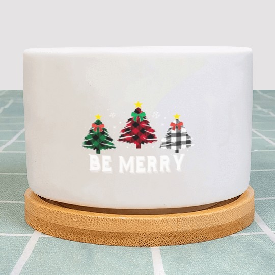 Be Merry Christmas Tree Buffalo Plaid Family Match Plant Pots