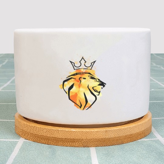 Orange Watercolor Lion with Crown Plant Pots