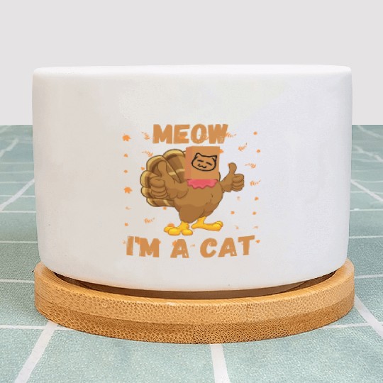 Meow I'm a Cat Turkey Fake Cat Meow Thanksgiving 2 Plant Pots