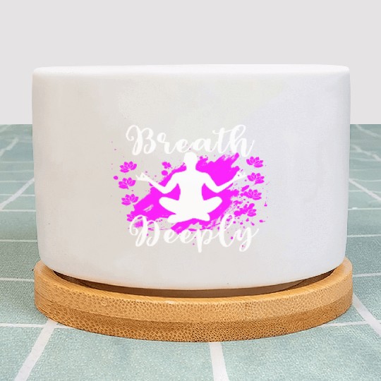 Yoga Plant Pots Breath Deeply Pink Lotus Gift Plant Pots