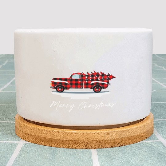 Truck Merry Christmas Buffalo Plaid Merry Xmas Plant Pots