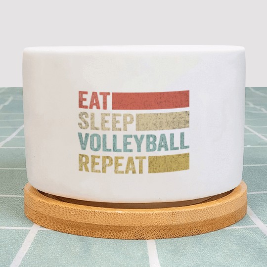 Retro 70s Volleyball Player Men Kids Eat Sleep Plant Pots