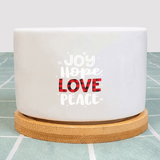 Joy Hope Love Peace Red Buffalo Plaid Christmas Plant Pots