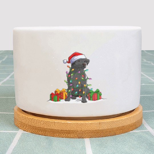 Black Lab Labrador Christmas Lights Pajama Dog Plant Pots