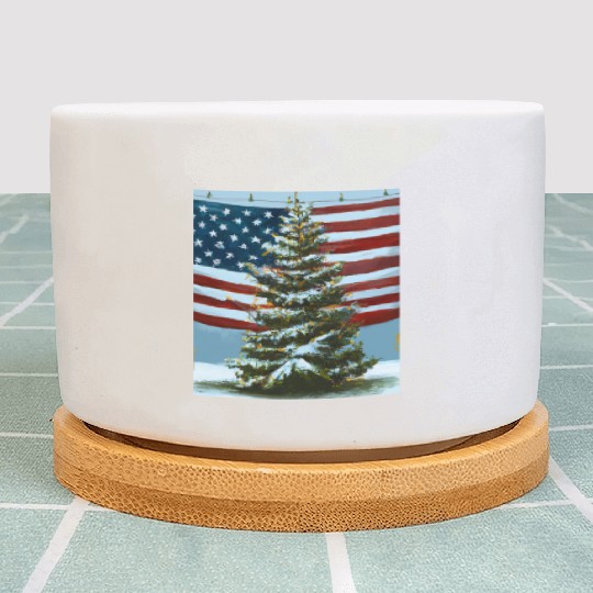 Patriotic Christmas Decorated Christmas Tree With Plant Pots