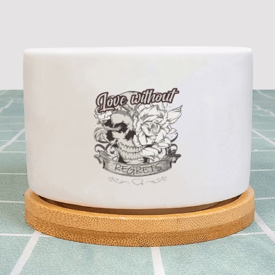 Love With No Regrets Skull With Roses Gift Plant Pots
