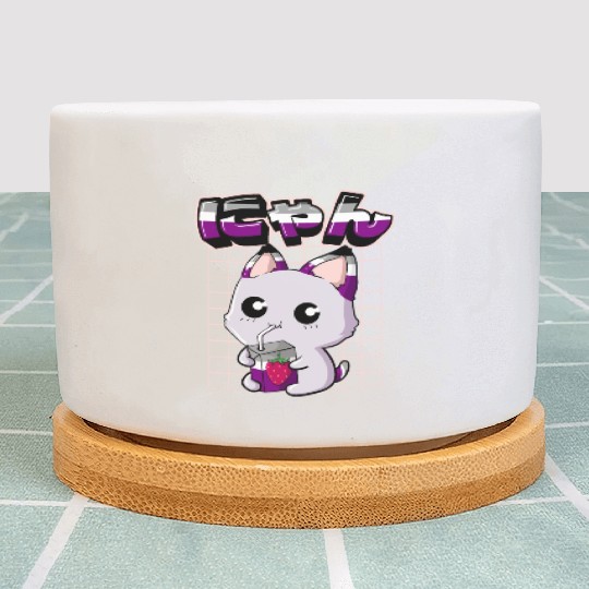 Asexual Pride Kawaii Cat Strawberry Milk Asexual F Plant Pots