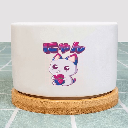 Bisexual Pride Bi Kawaii Cat Strawberry Milk Bisex Plant Pots