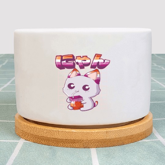 Lesbian Pride Gay Kawaii Cat Strawberry Milk Lesbi Plant Pots