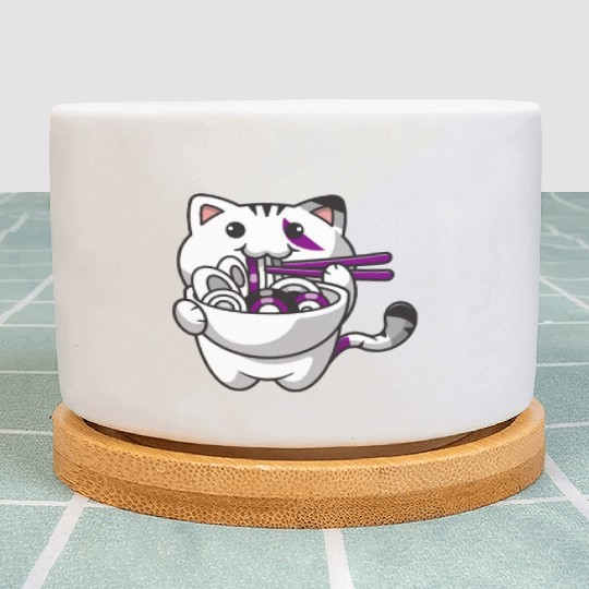 Asexual Pride Kawaii Cat Ramen Noodles Asexual Fla Plant Pots