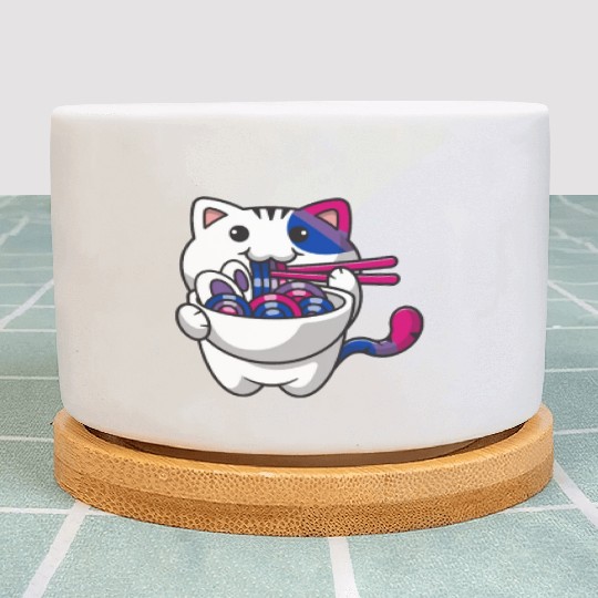 Bisexual Pride Bi Kawaii Cat Ramen Noodles Bisexua Plant Pots