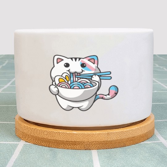 Transgender Pride Kawaii Cat Ramen Noodles Trans F Plant Pots