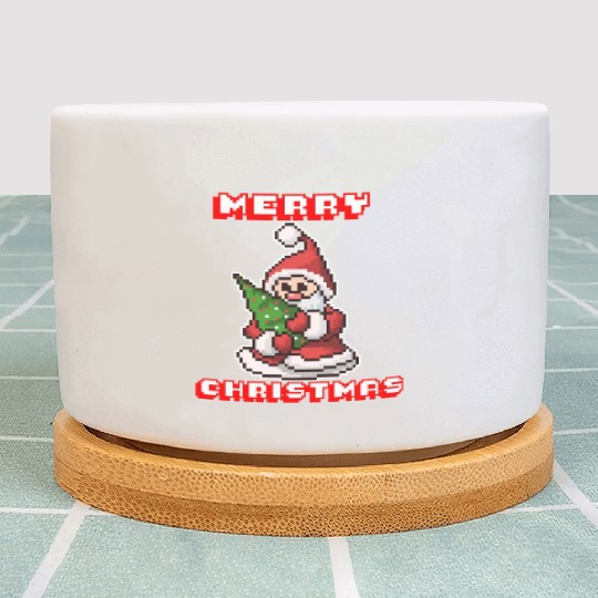 Merry Christmas I Xmas I 8 Bit Pixelated Santa Plant Pots