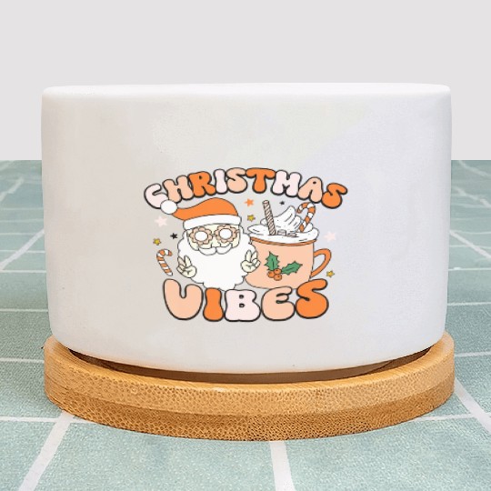 Retro Groovy Christmas Vibes Cute Santa Claus Xmas Plant Pots