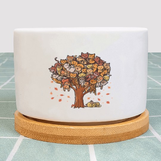 Autumn Tree Kittens Family Of Cats Fall Season Plant Pots