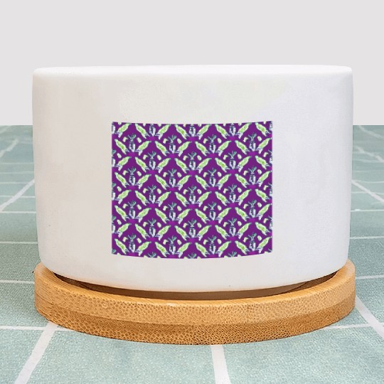 Vintage green flowers on purple background Plant Pots