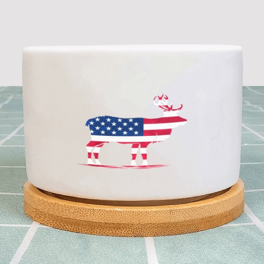 Patriotic US Flag Colored Moose Reindeer Elch Plant Pots