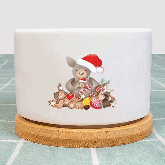 cute kangaroo for christmas with santa hat Plant Pots
