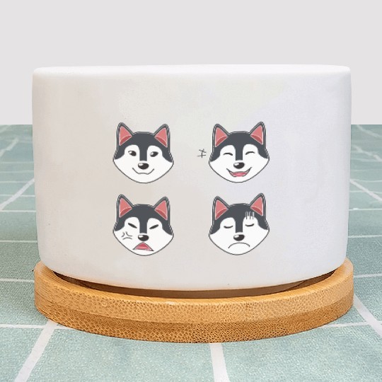 Funny Siberian Husky Dog Cartoon Faces Plant Pots