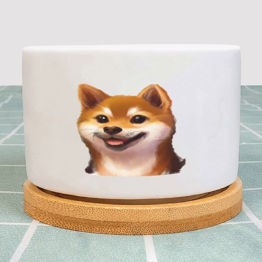smiling little shiba inu puppy Sticker Plant Pots