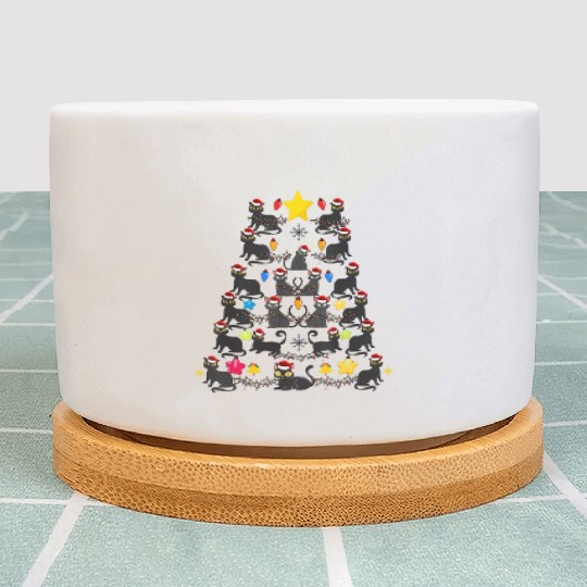 Black Cat christmas light funny cat lover Plant Pots