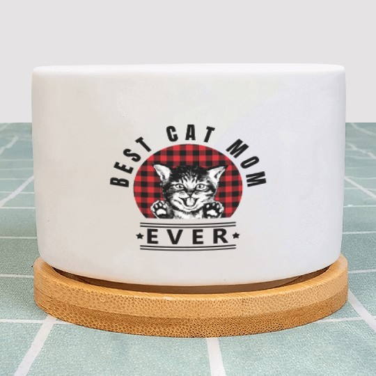 Best Cat Mom Ever Buffalo Plaid Check Plant Pots