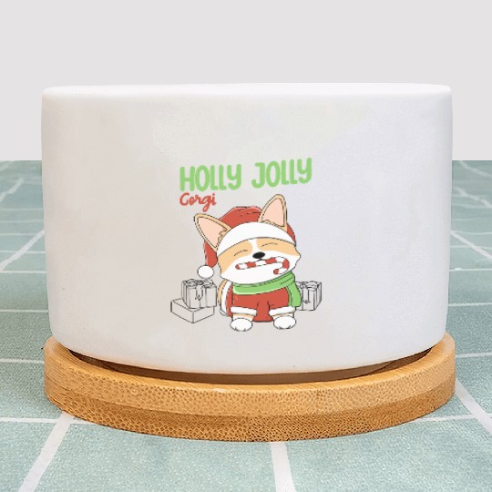 Holly Jolly Corgi Plant Pots