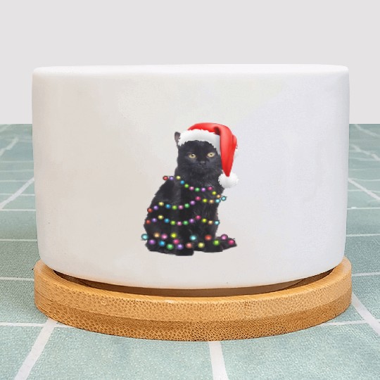 Black Cat Christmas Light Funny Cat Love Christmas Plant Pots