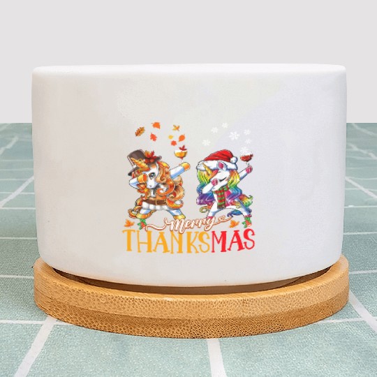 Merry Thanksmas funny unicorn Thanksgiving xmas Plant Pots